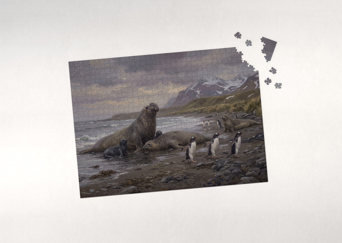 Elephant Seals on the Antarctic Shore jigsaw puzzle - puzzle with loose pieces