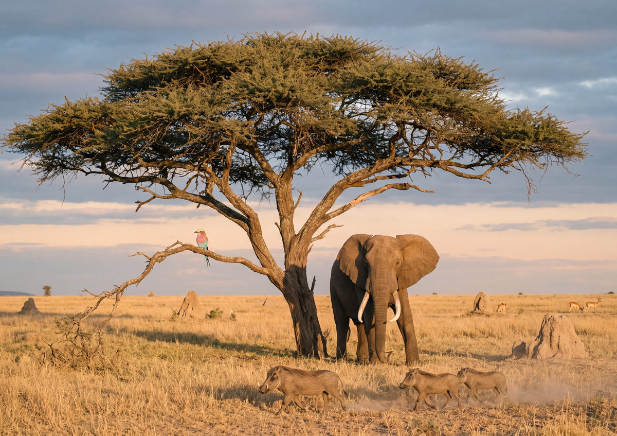 Elephant Under the Acacia at Golden Hour jigsaw puzzle