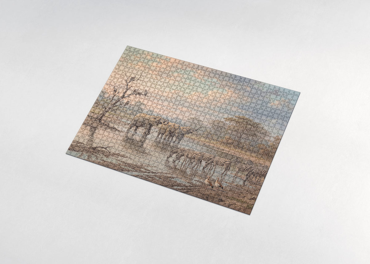 Elephants and Zebras Sharing the Waterhole jigsaw puzzle - assembled puzzle