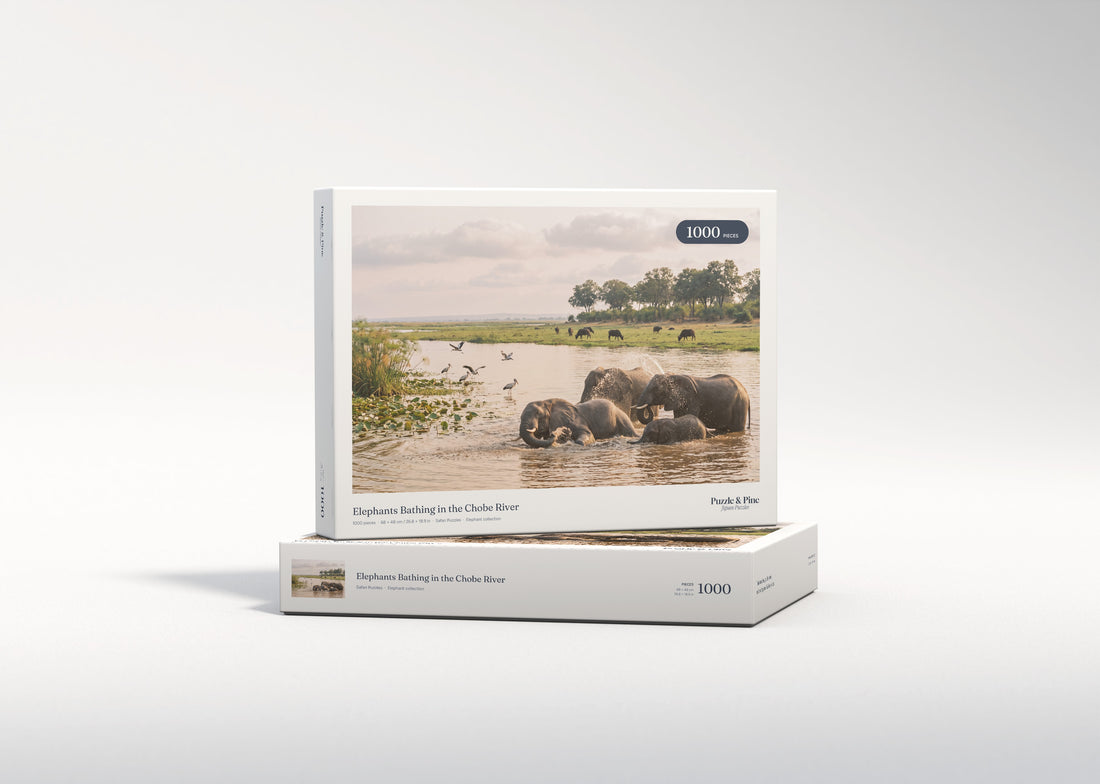 Elephants Bathing in the Chobe River jigsaw puzzle - gift box