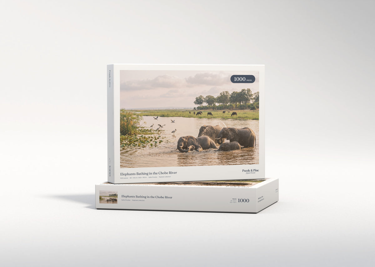 Elephants Bathing in the Chobe River jigsaw puzzle - gift box