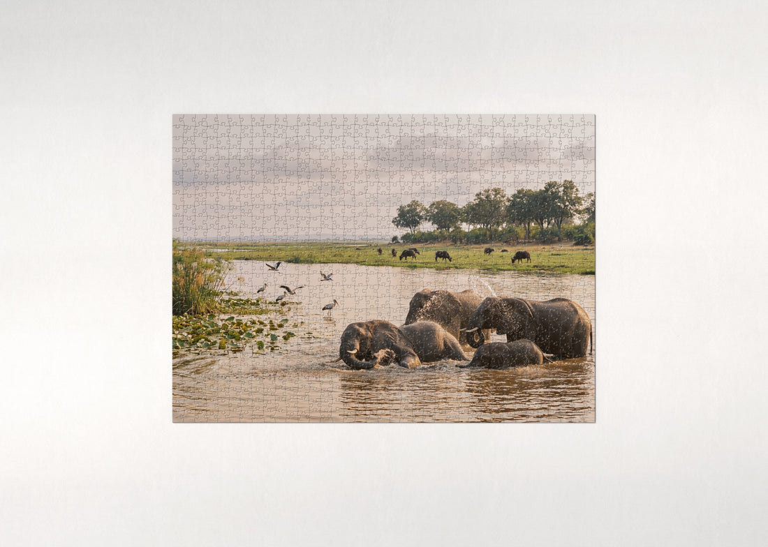 Elephants Bathing in the Chobe River jigsaw puzzle - gift box