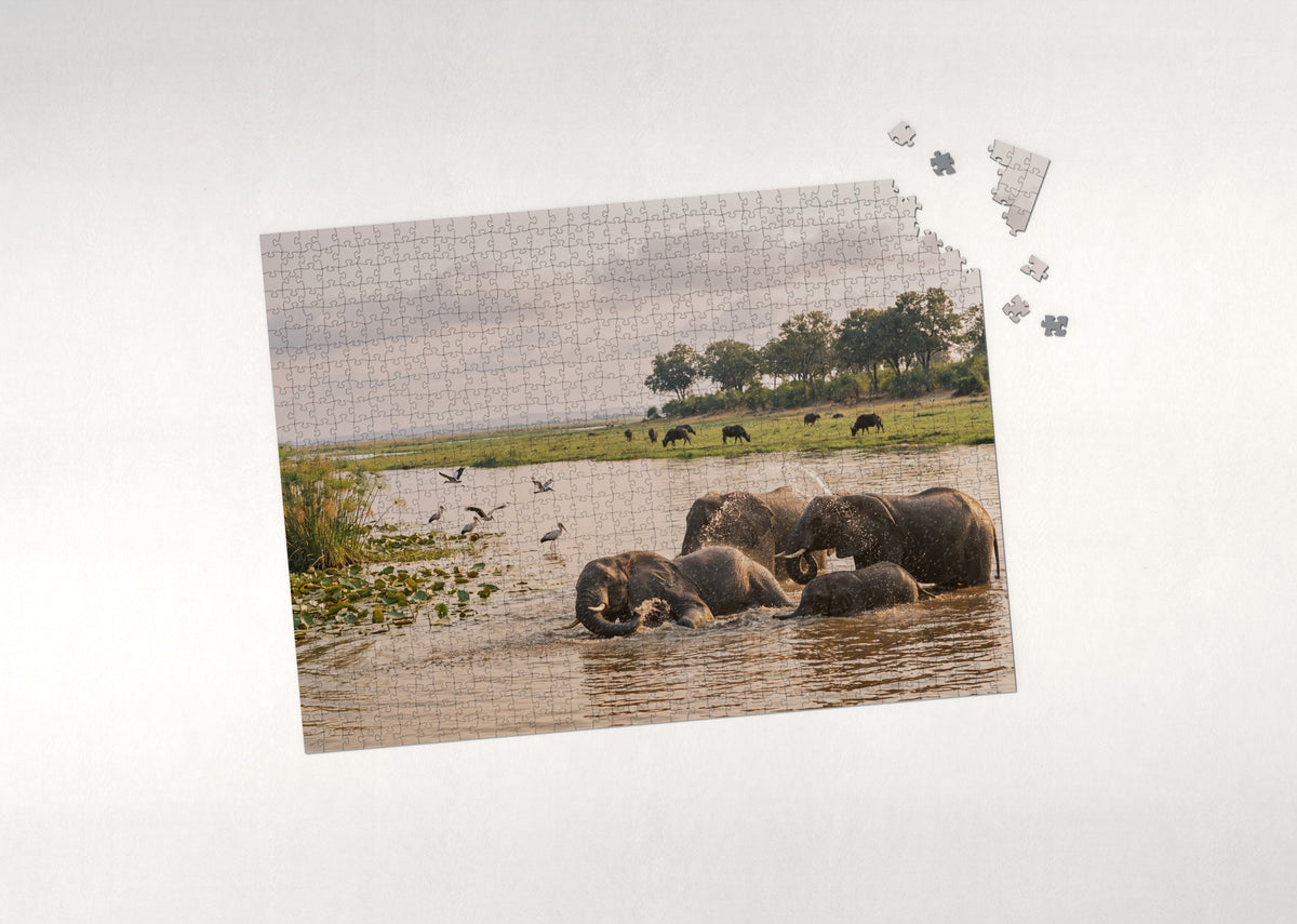 Elephants Bathing in the Chobe River jigsaw puzzle - puzzle with loose pieces