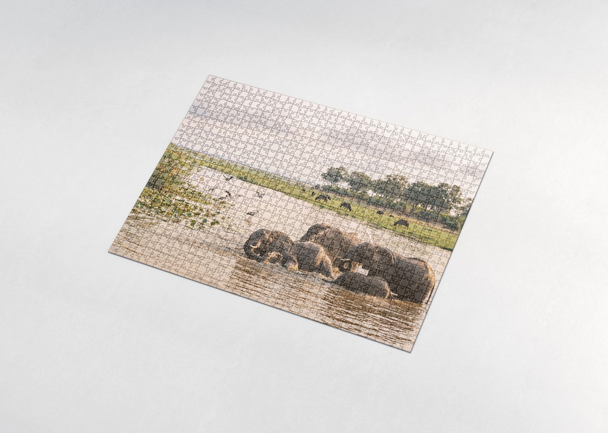 Elephants Bathing in the Chobe River jigsaw puzzle - assembled puzzle