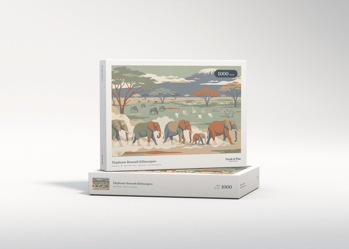 Elephants Beneath Kilimanjaro jigsaw puzzle - gift box