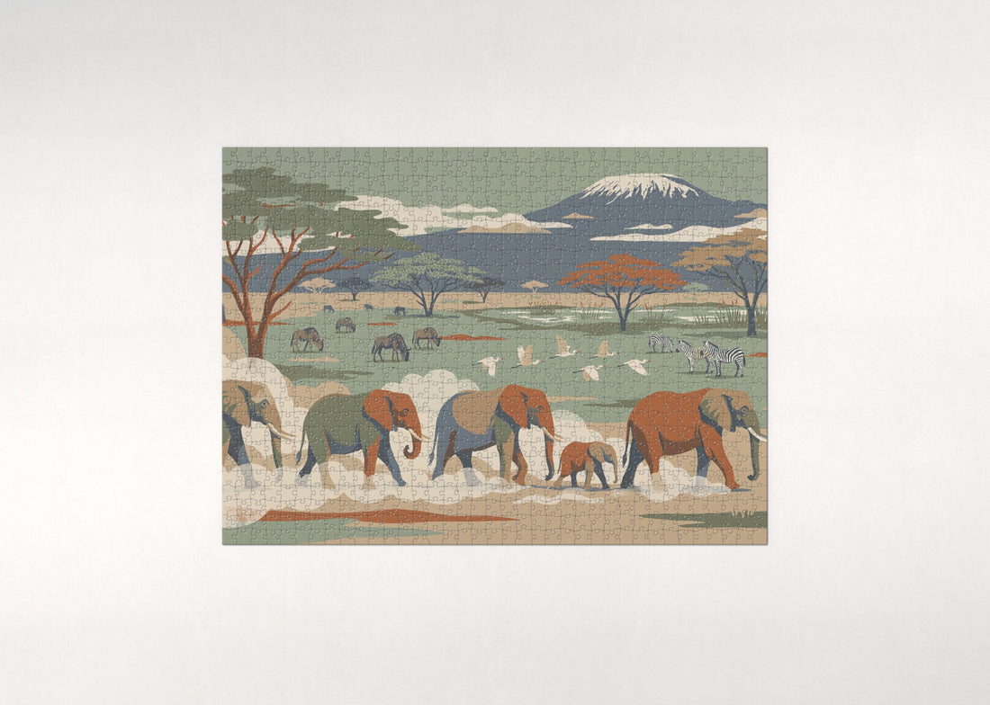 Elephants Beneath Kilimanjaro jigsaw puzzle - gift box