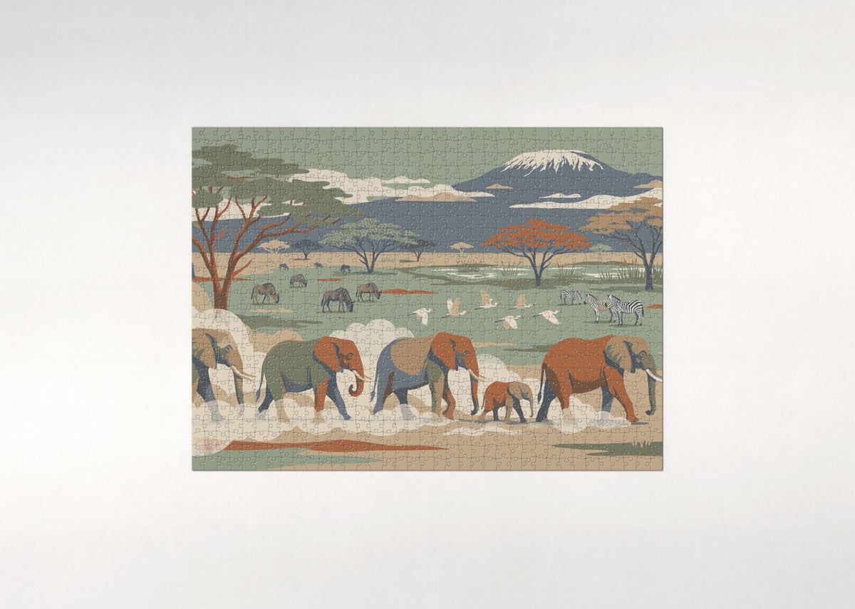 Elephants Beneath Kilimanjaro jigsaw puzzle - flat puzzle