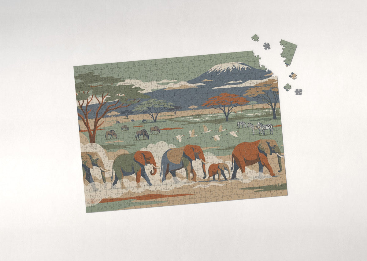 Elephants Beneath Kilimanjaro jigsaw puzzle - puzzle with loose pieces