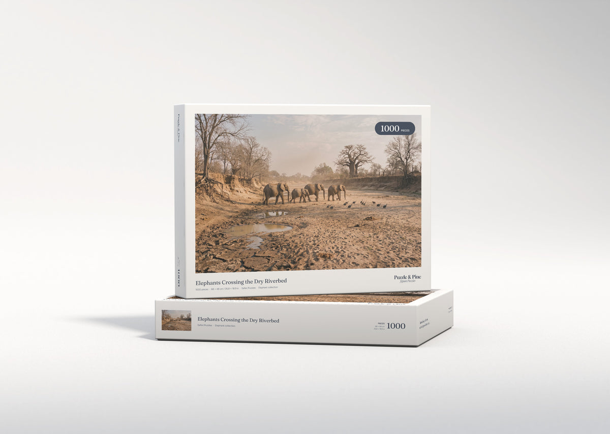 Elephants Crossing the Dry Riverbed jigsaw puzzle - gift box