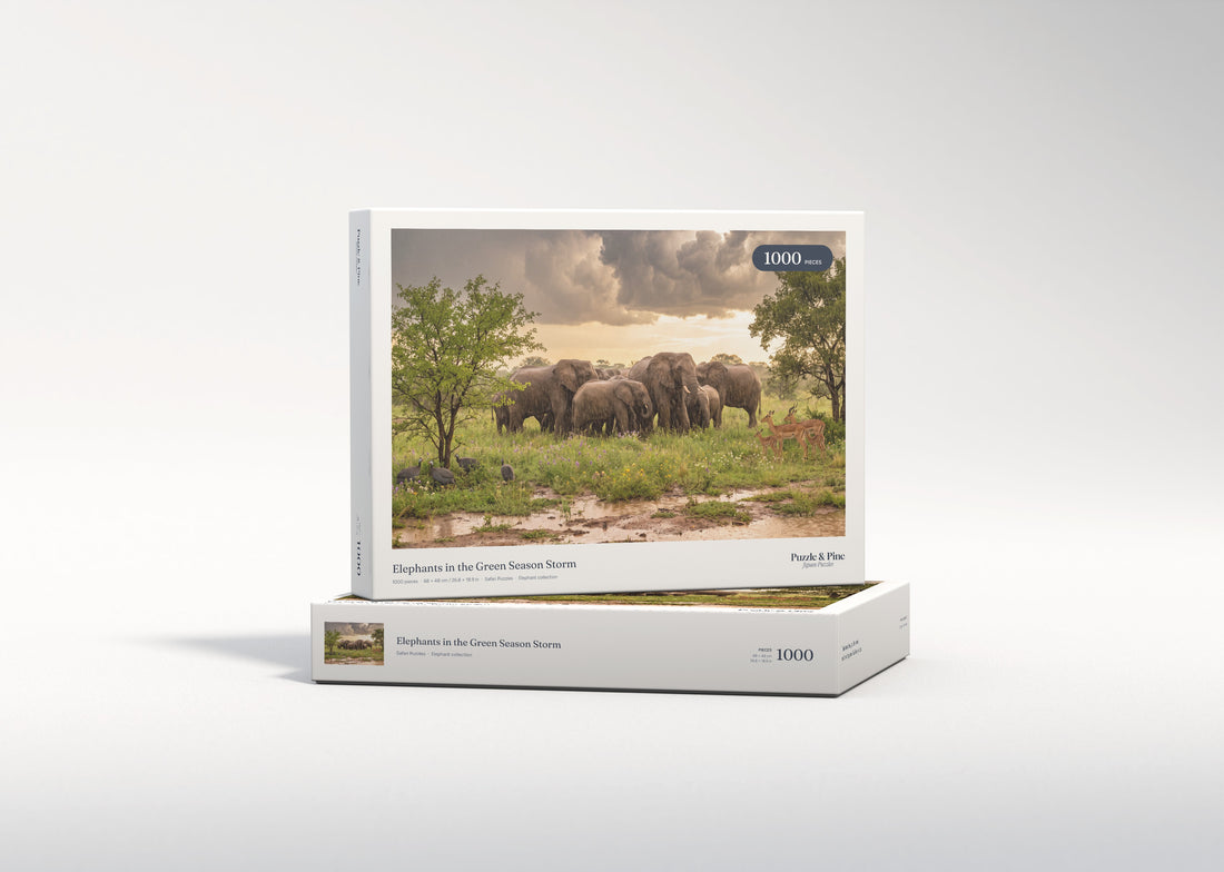 Elephants in the Green Season Storm jigsaw puzzle - gift box