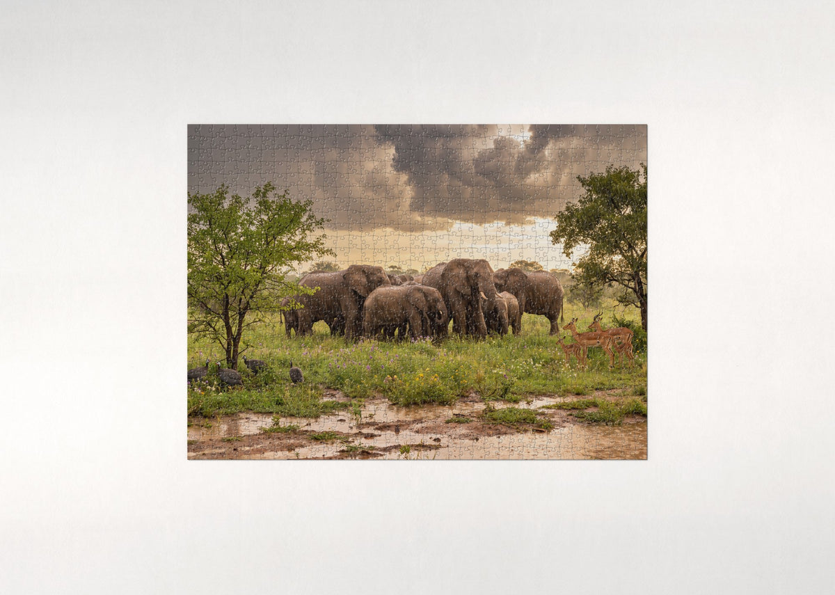 Elephants in the Green Season Storm jigsaw puzzle - flat puzzle