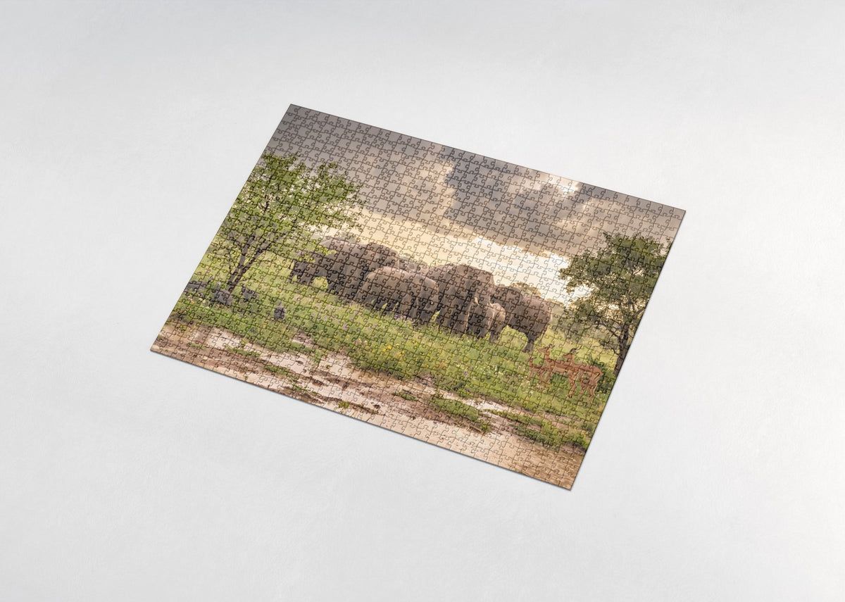 Elephants in the Green Season Storm jigsaw puzzle - assembled puzzle