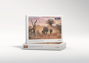 Elephants Walking the Dusty Trail at Dusk jigsaw puzzle - gift box