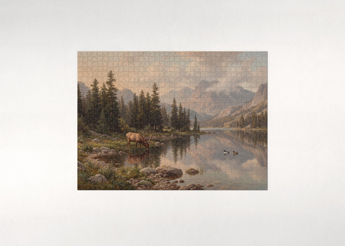 Elk at the Mountain Lake jigsaw puzzle - flat puzzle