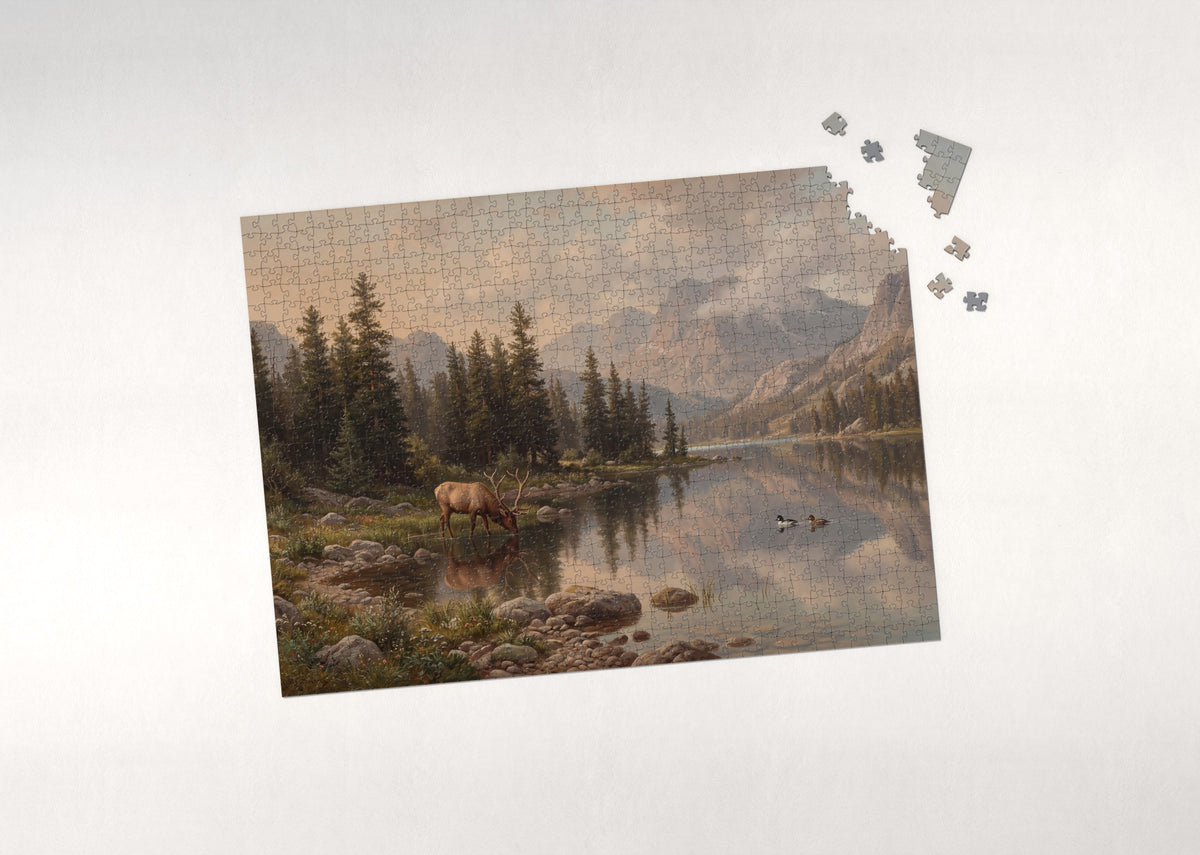 Elk at the Mountain Lake jigsaw puzzle - puzzle with loose pieces