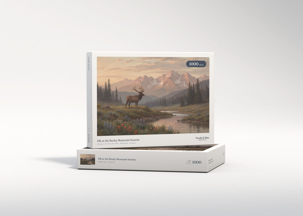 Elk at the Rocky Mountain Sunrise jigsaw puzzle - gift box