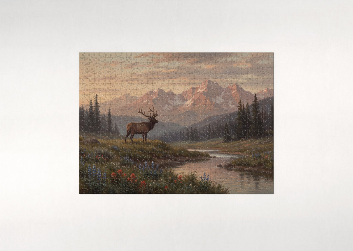 Elk at the Rocky Mountain Sunrise jigsaw puzzle - flat puzzle