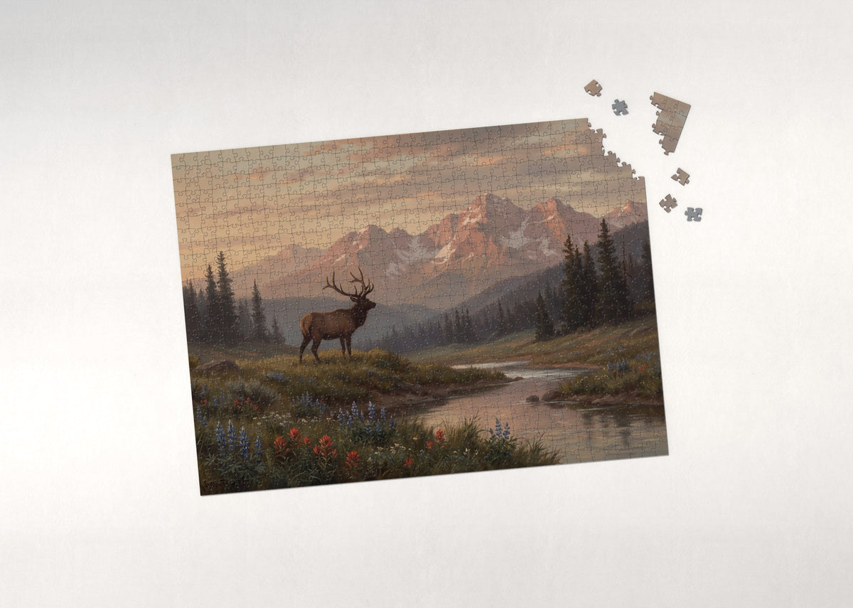 Elk at the Rocky Mountain Sunrise jigsaw puzzle - puzzle with loose pieces
