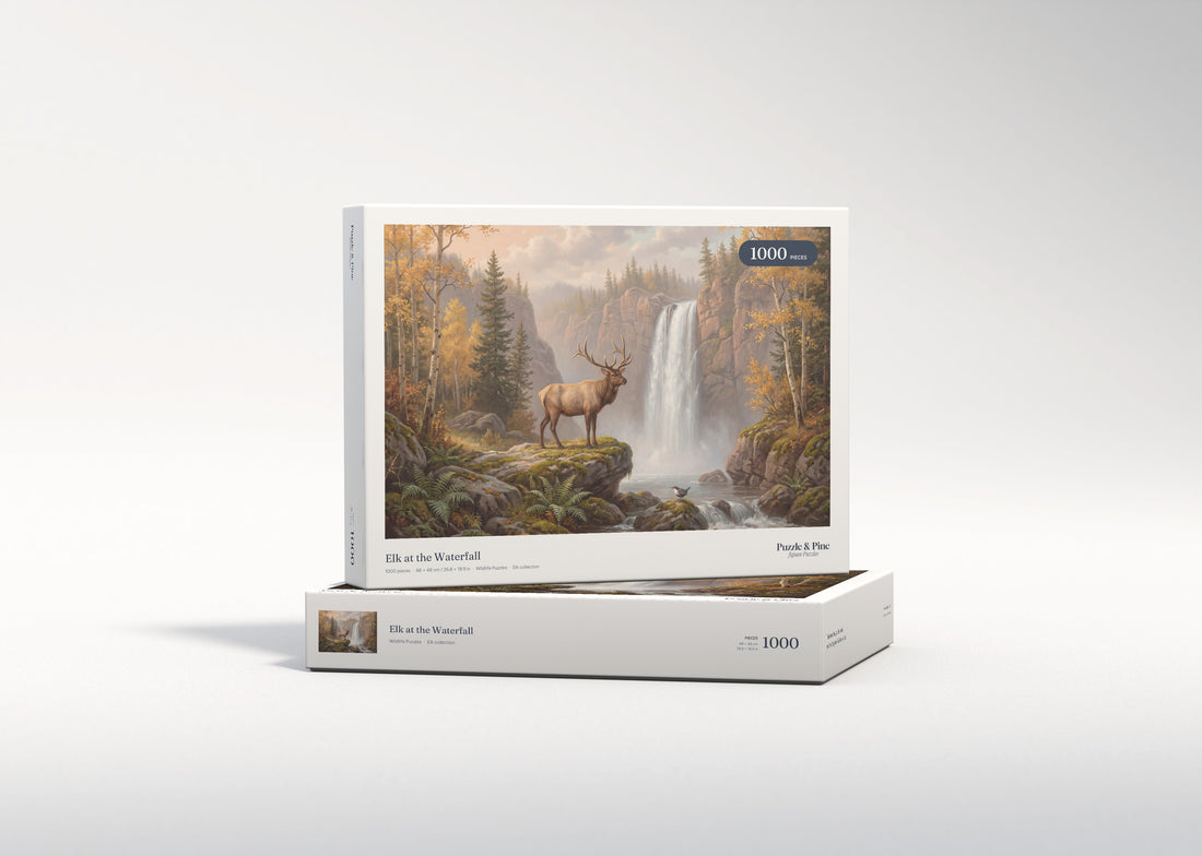Elk at the Waterfall jigsaw puzzle - gift box
