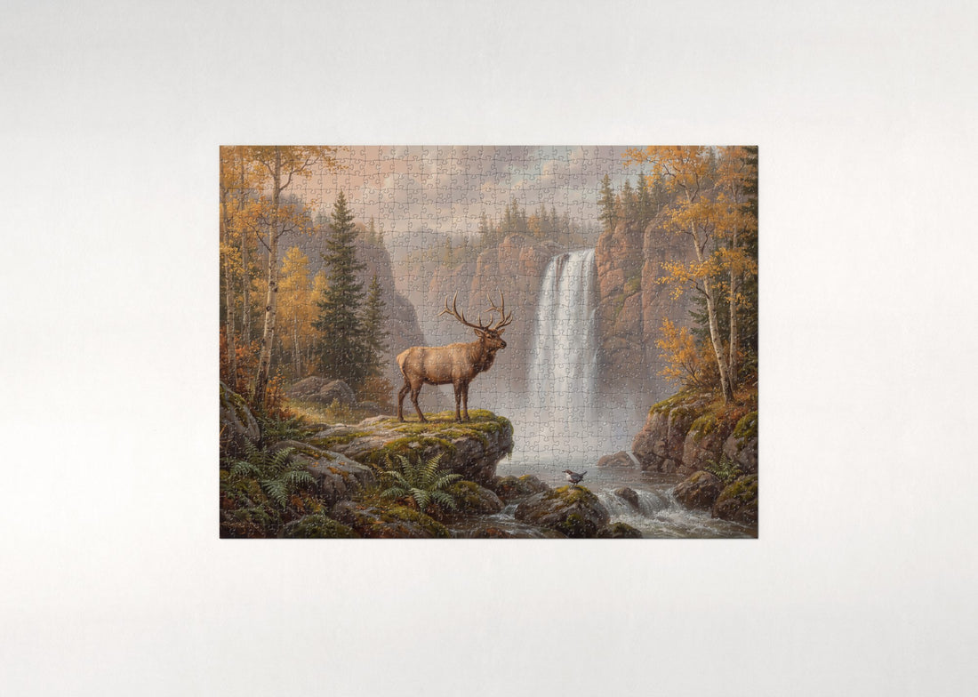 Elk at the Waterfall jigsaw puzzle - gift box