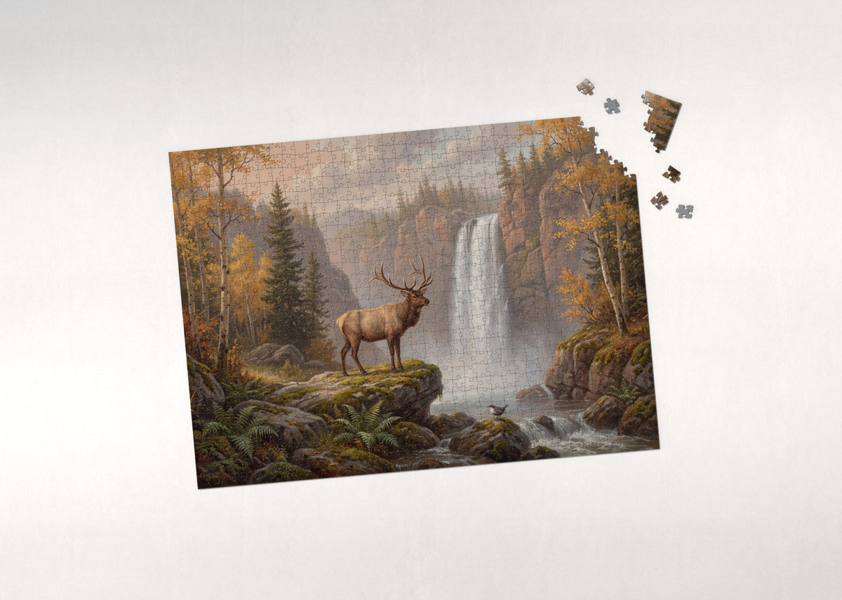 Elk at the Waterfall jigsaw puzzle - puzzle with loose pieces