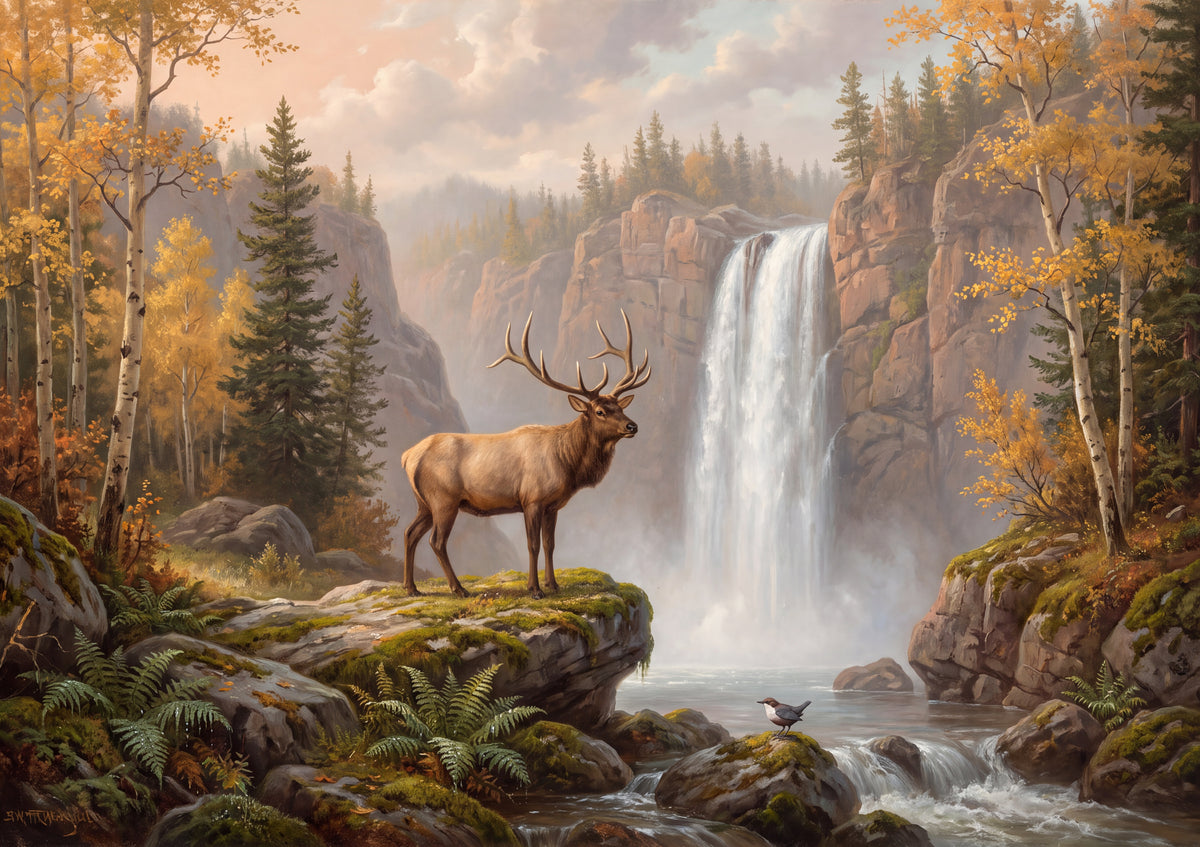Elk at the Waterfall jigsaw puzzle