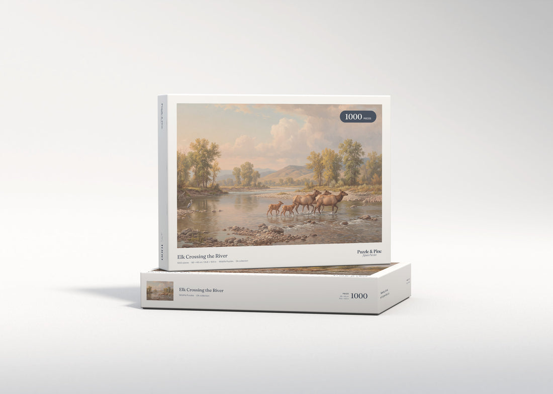 Elk Crossing the River jigsaw puzzle - gift box