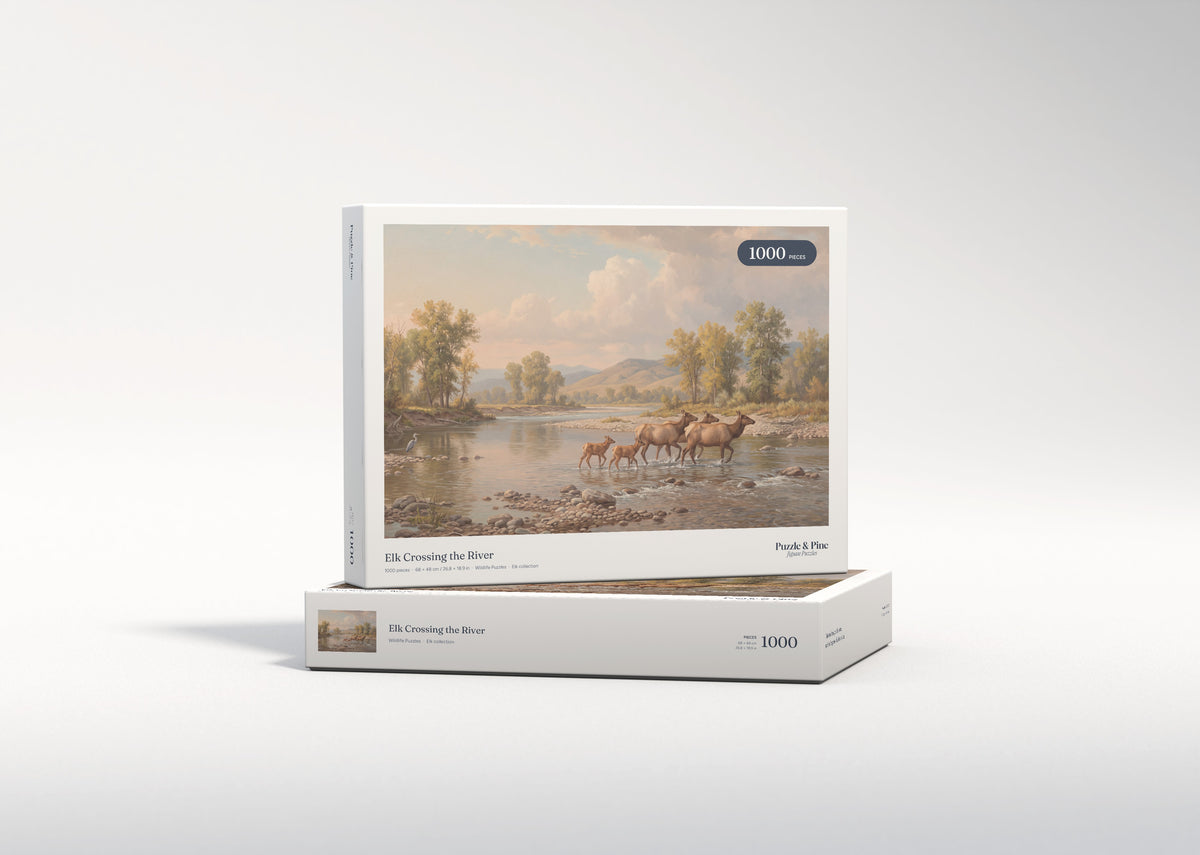 Elk Crossing the River jigsaw puzzle - gift box