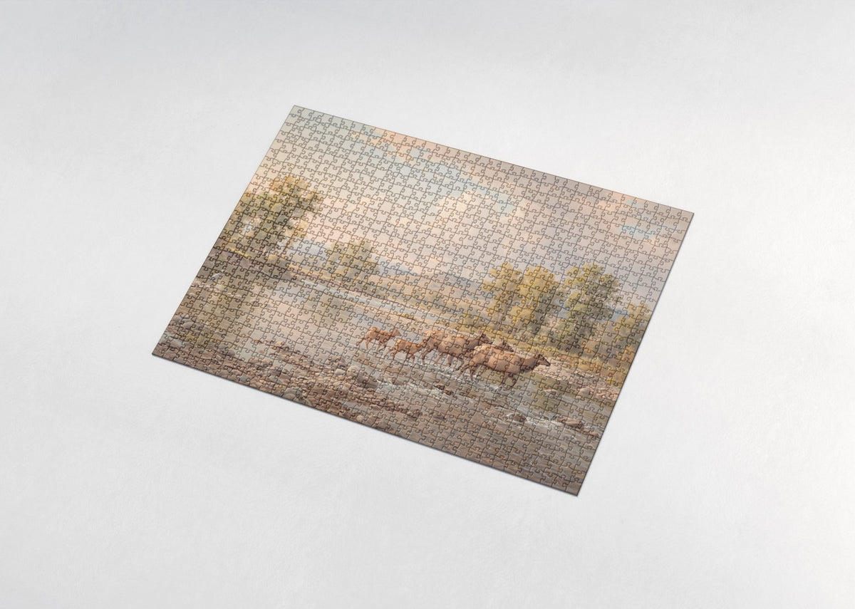 Elk Crossing the River jigsaw puzzle - assembled puzzle