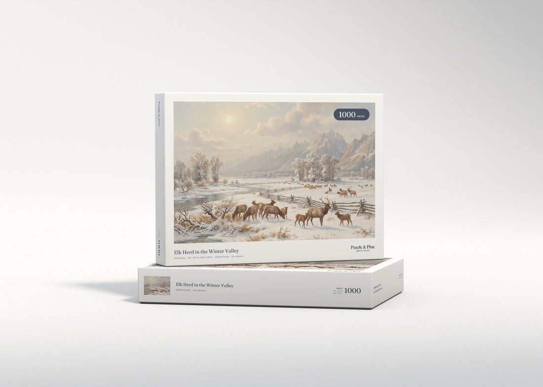 Elk Herd in the Winter Valley jigsaw puzzle - gift box