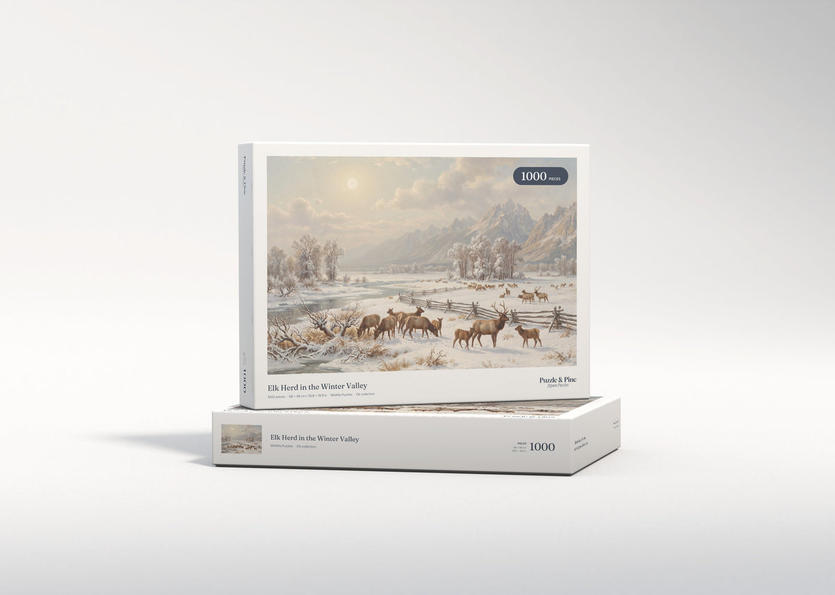 Elk Herd in the Winter Valley jigsaw puzzle - gift box