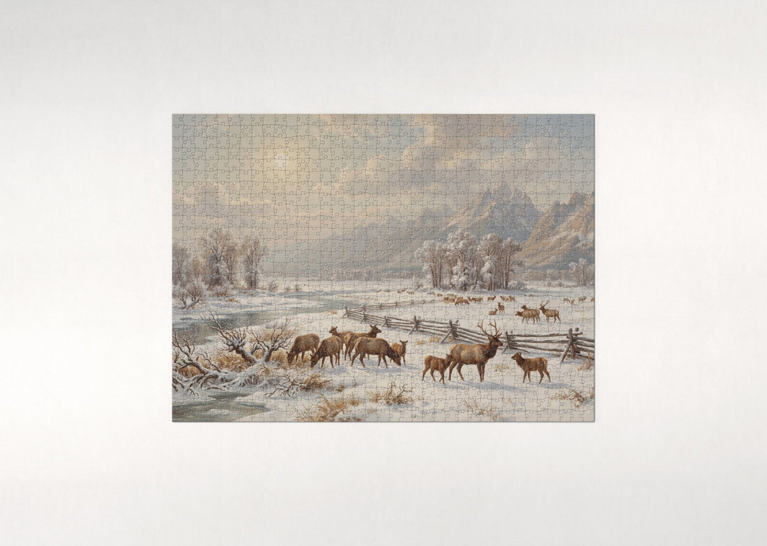 Elk Herd in the Winter Valley jigsaw puzzle - gift box