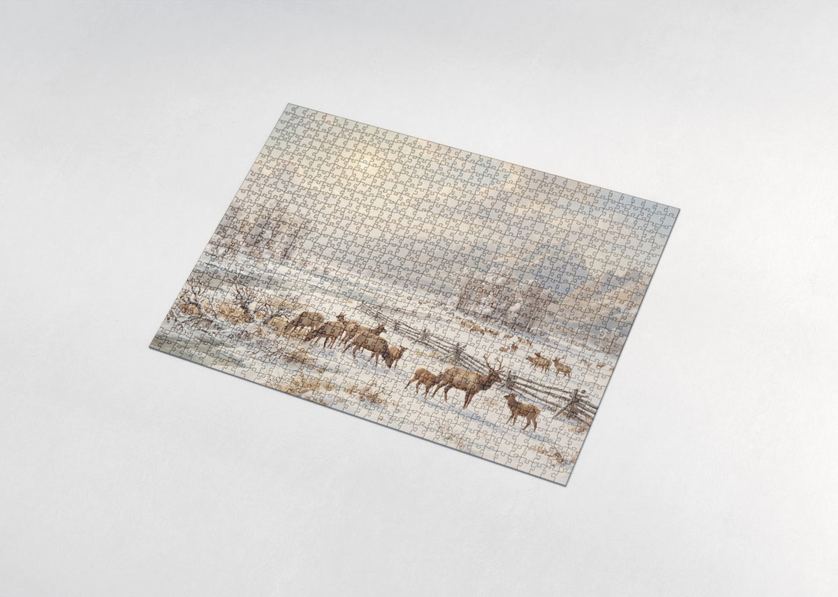 Elk Herd in the Winter Valley jigsaw puzzle - assembled puzzle