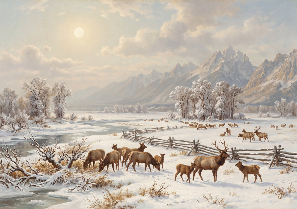 Elk Herd in the Winter Valley jigsaw puzzle