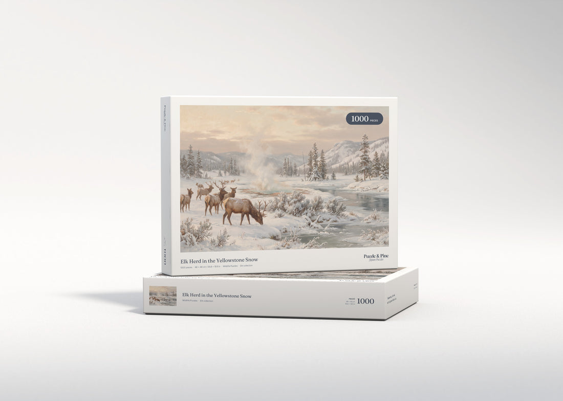 Elk Herd in the Yellowstone Snow jigsaw puzzle - gift box