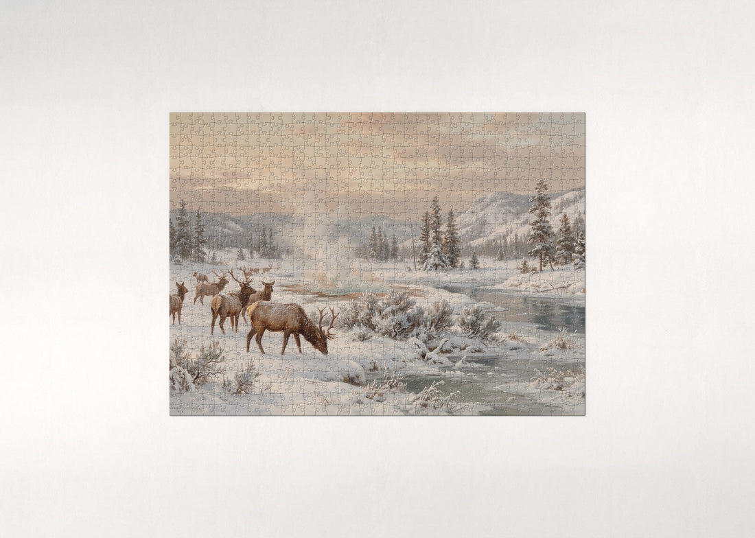 Elk Herd in the Yellowstone Snow jigsaw puzzle - gift box