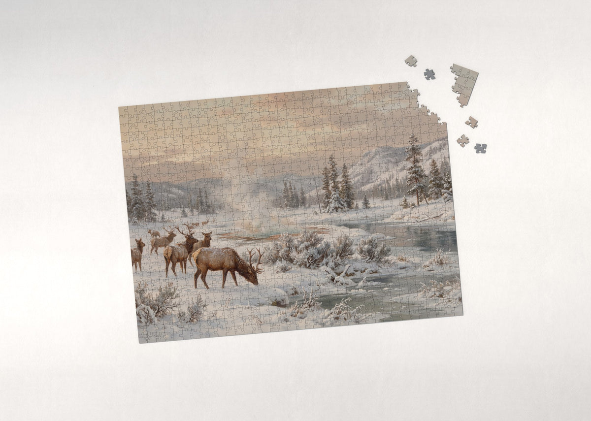 Elk Herd in the Yellowstone Snow jigsaw puzzle - puzzle with loose pieces