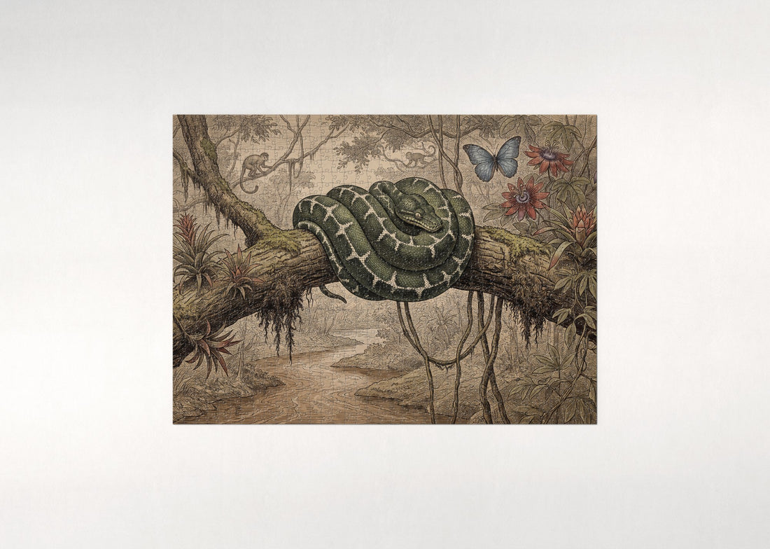 Emerald Tree Boa on the Branch jigsaw puzzle - gift box