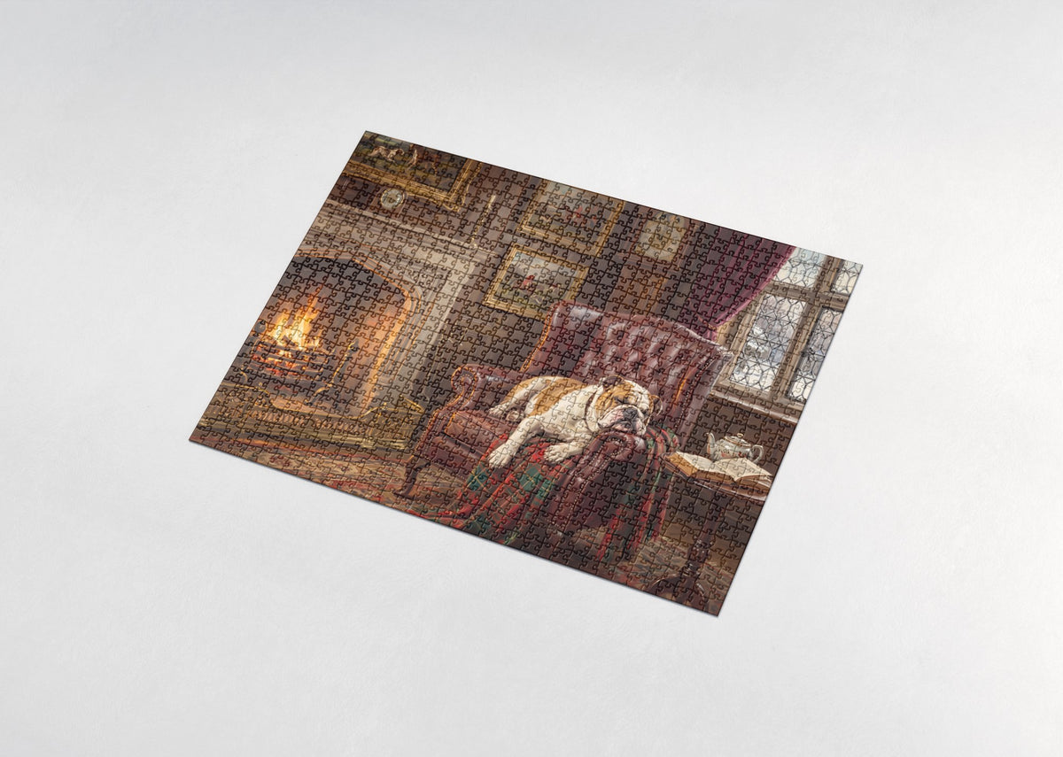 English Bulldog in the Fireside Armchair jigsaw puzzle - assembled puzzle