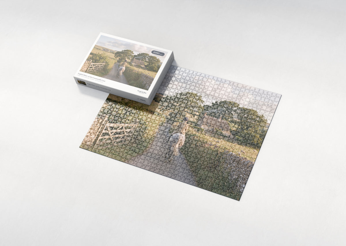 English Rider on the Countryside Lane jigsaw puzzle - box and puzzle