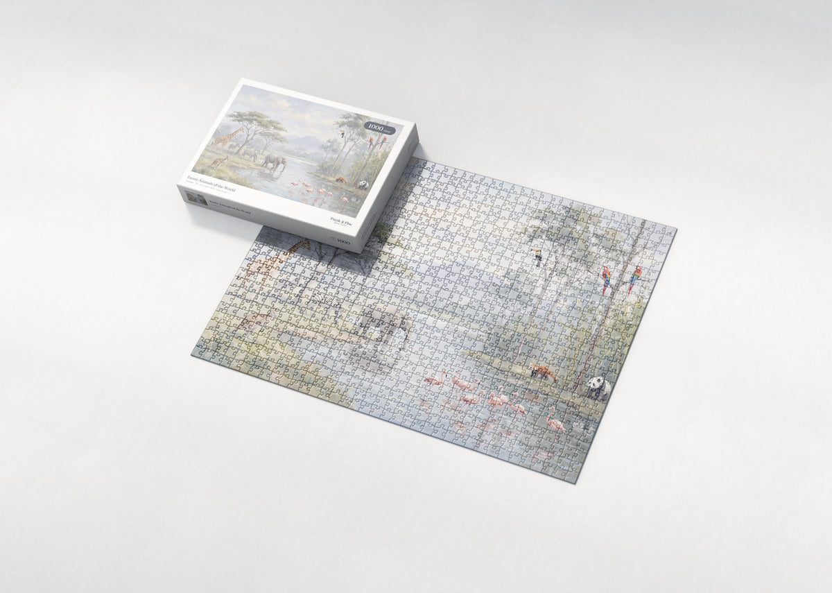 Exotic Animals of the World jigsaw puzzle - box and puzzle