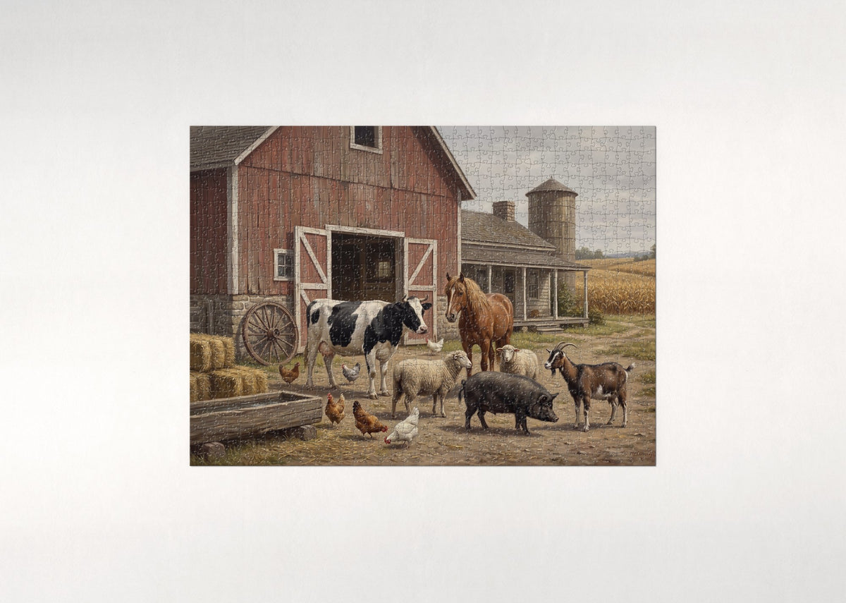 Farm Animals at the Red Barn jigsaw puzzle - flat puzzle