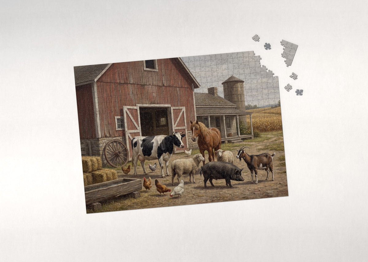 Farm Animals at the Red Barn jigsaw puzzle - puzzle with loose pieces