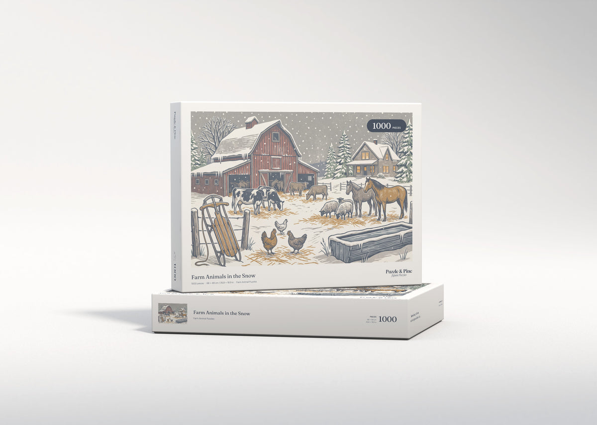 Farm Animals in the Snow jigsaw puzzle - gift box