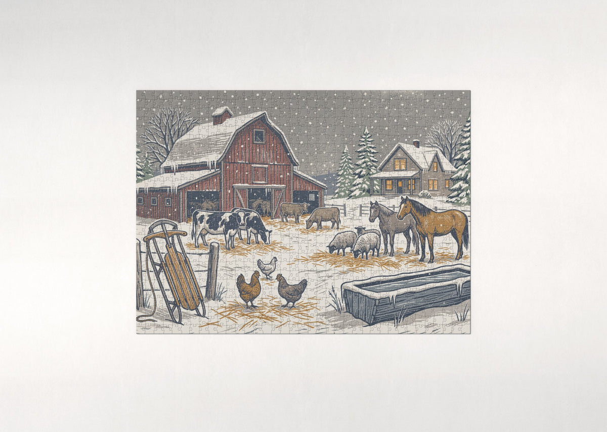 Farm Animals in the Snow jigsaw puzzle - flat puzzle