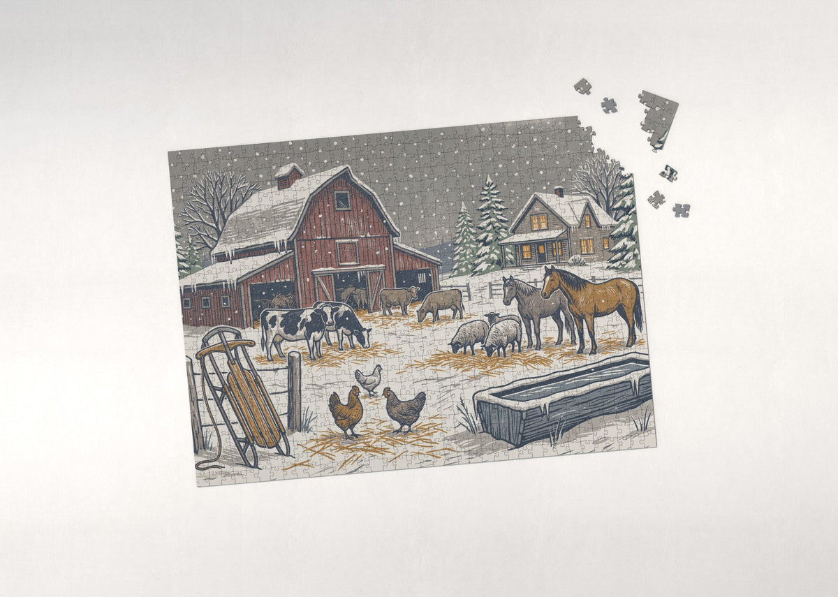 Farm Animals in the Snow jigsaw puzzle - puzzle with loose pieces