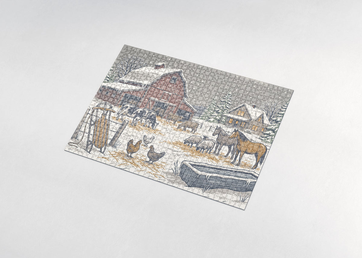 Farm Animals in the Snow jigsaw puzzle - assembled puzzle
