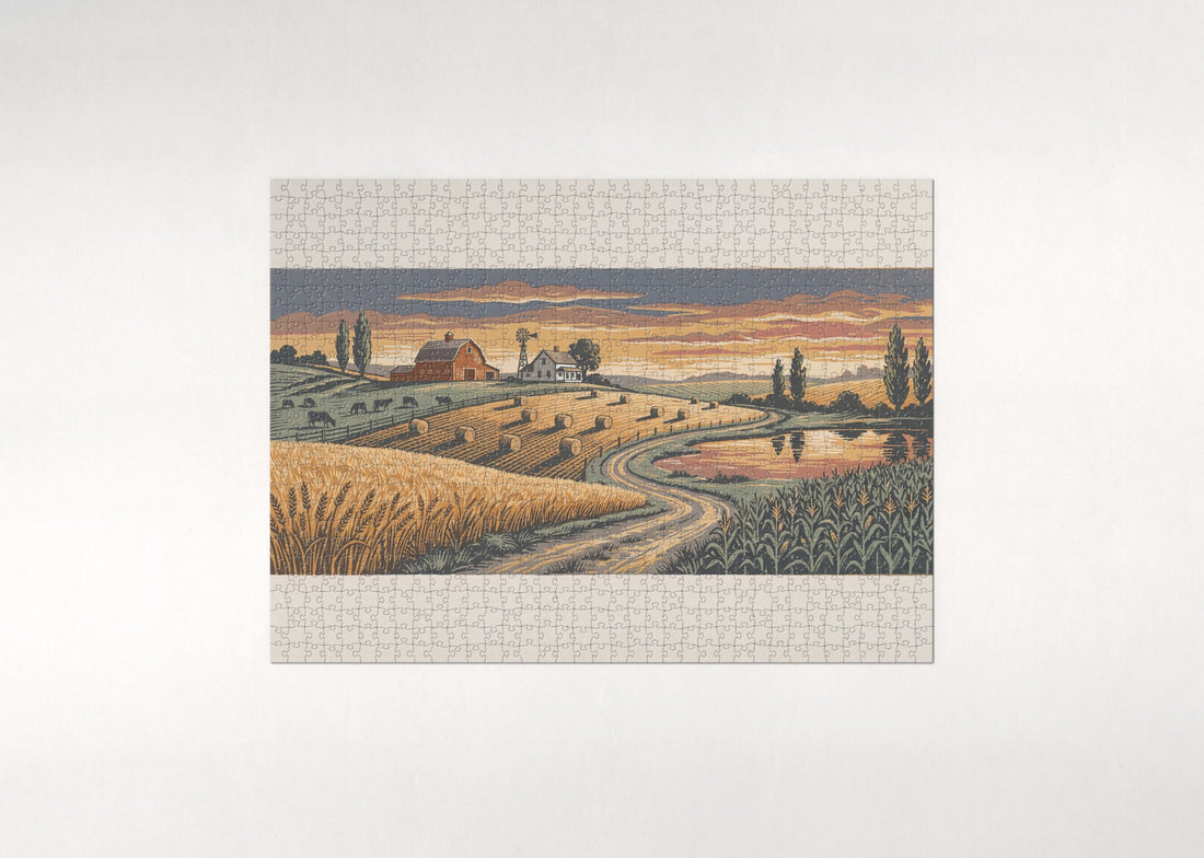 Farm at Sunset Panorama jigsaw puzzle - gift box