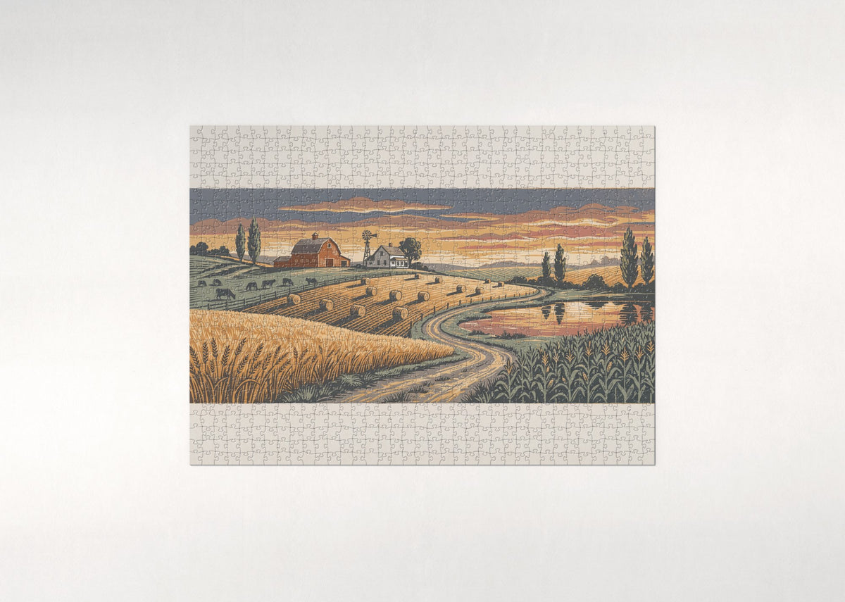 Farm at Sunset Panorama jigsaw puzzle - flat puzzle