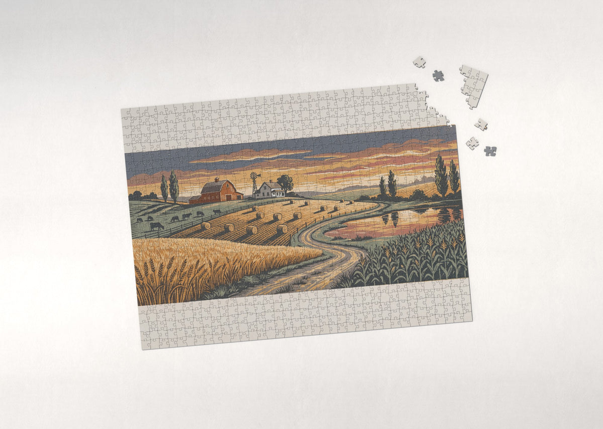 Farm at Sunset Panorama jigsaw puzzle - puzzle with loose pieces